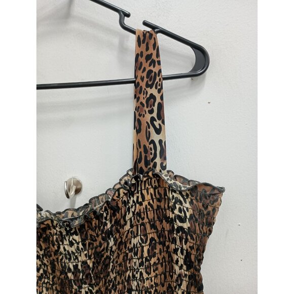 Only Nine Womens Babydoll Tank Top Large Black Brown Animal Print Smocked BOHO - Picture 3 of 6